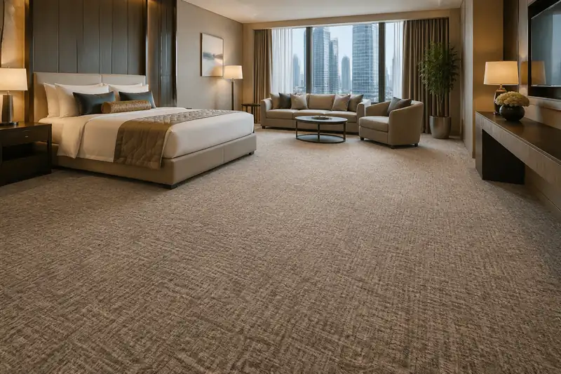 Premium carpet installation in a Dubai hotel suite or executive lounge