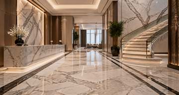 Polished marble installation in a Dubai luxury reception interior